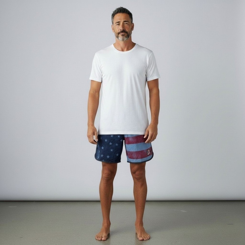 TravisMathew Mens American Flag Board Shorts Patriotic Stars Stripes coastal 32